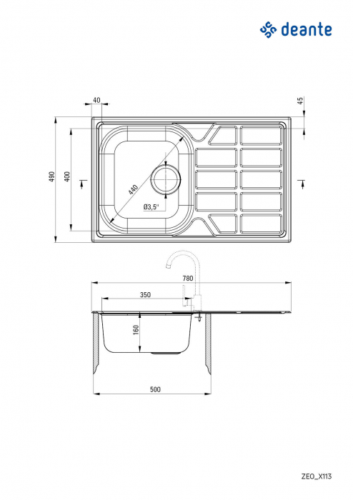 Chiuvetă din inox, 1-cuvă cu picurător [2]