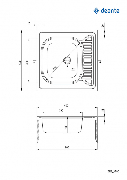 Chiuvetă din inox, 1-cuvă cu picurător - pe mască [2]