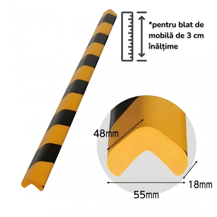 Bandă Protecție Colțuri, 90cm, Negru-Galben, Semnalizare [4]