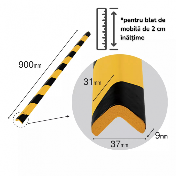 Bandă Protecție Colțuri, 90cm, Negru-Galben, Semnalizare [3]