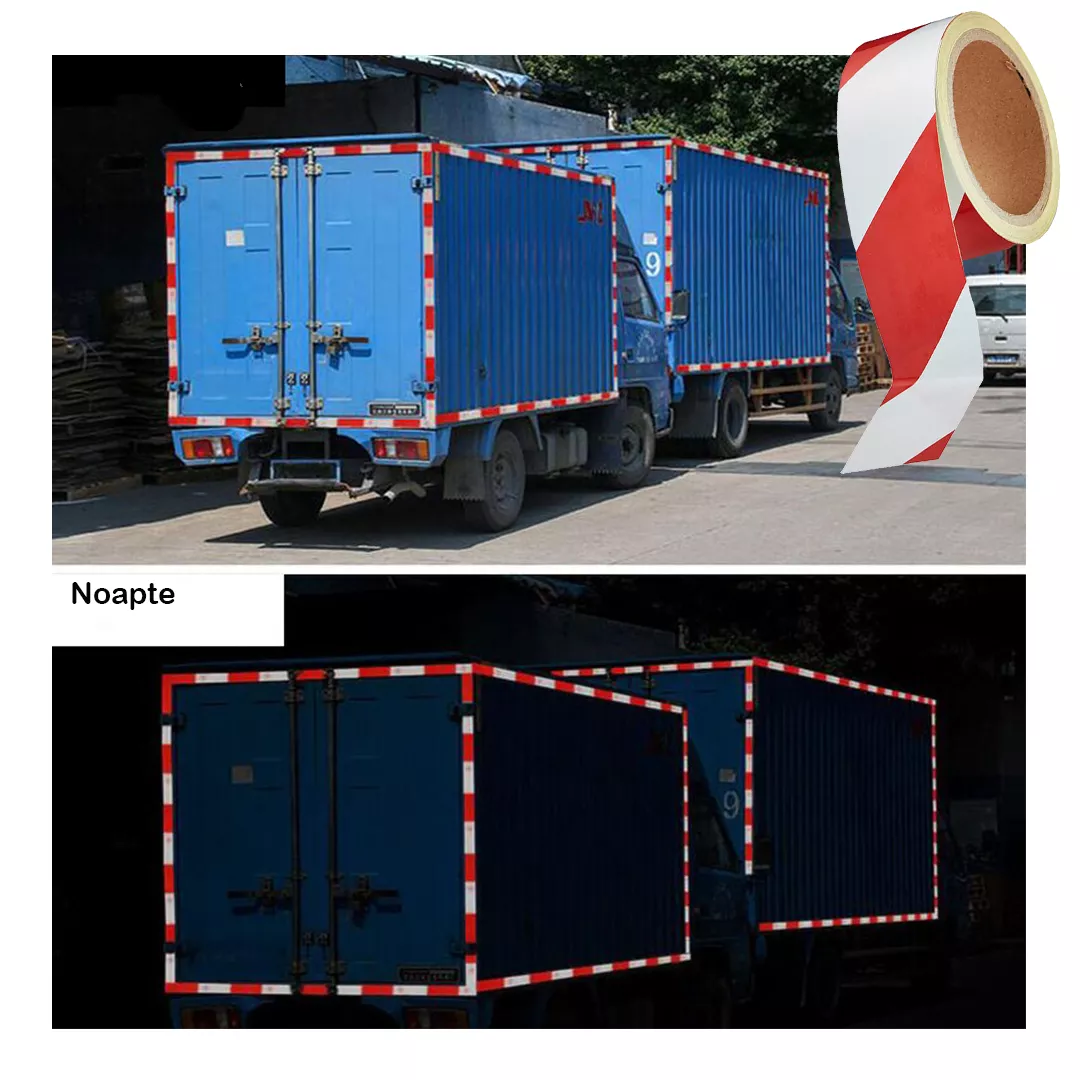 Banda reflectorizanta autoadeziva, din adeziv poliacrilic, alb/rosu, 5X35cm, 2 buc [7]