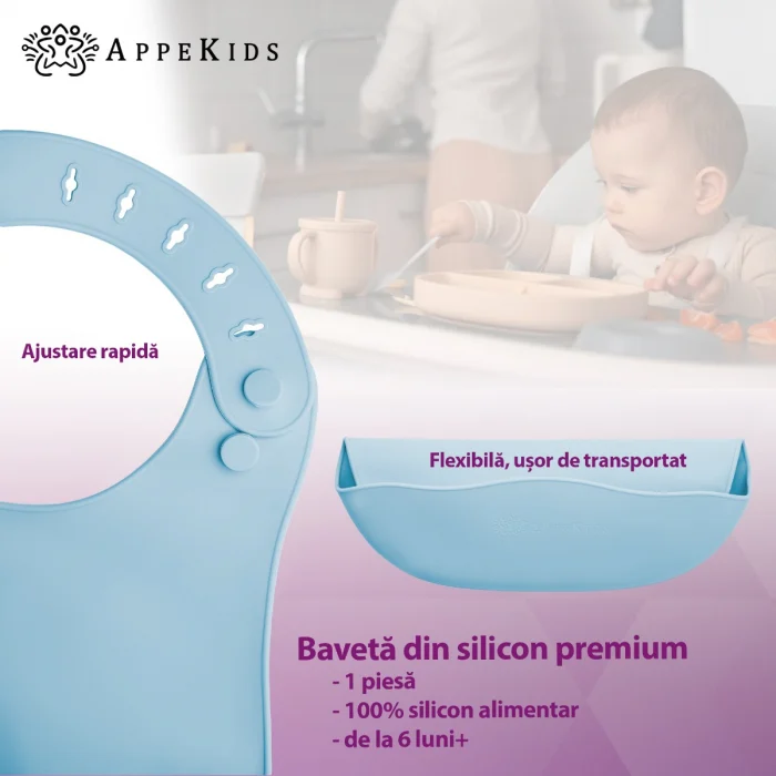 Baveta din silicon, AppeKids - Albastru [4]