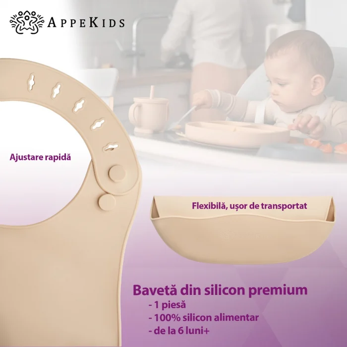 Baveta din silicon, AppeKids -Bej [4]