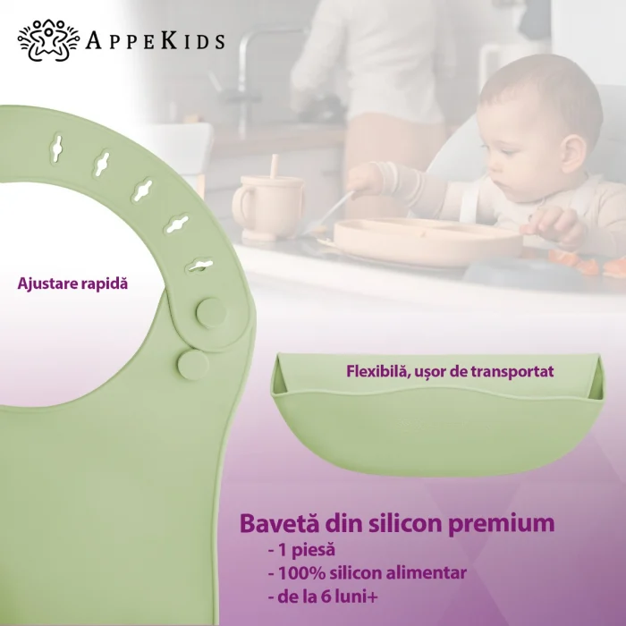 Baveta din silicon, AppeKids - Verde [4]