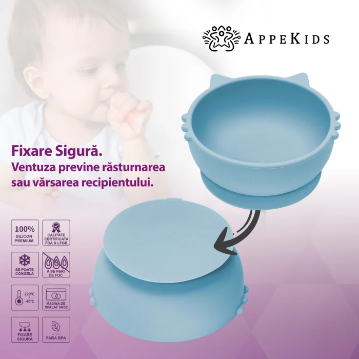 Bol din silicon, AppeKids, Kitty I - Albastru [4]