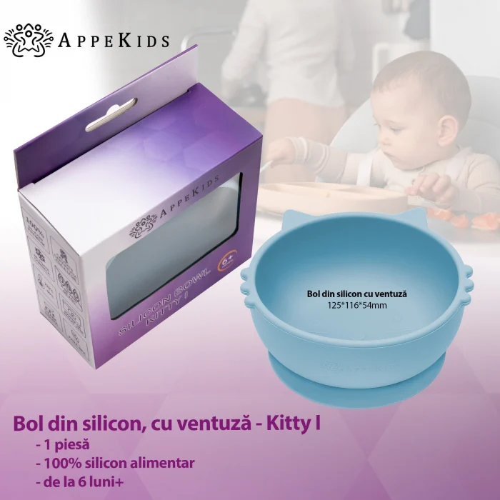 Bol din silicon, AppeKids, Kitty I - Albastru [3]