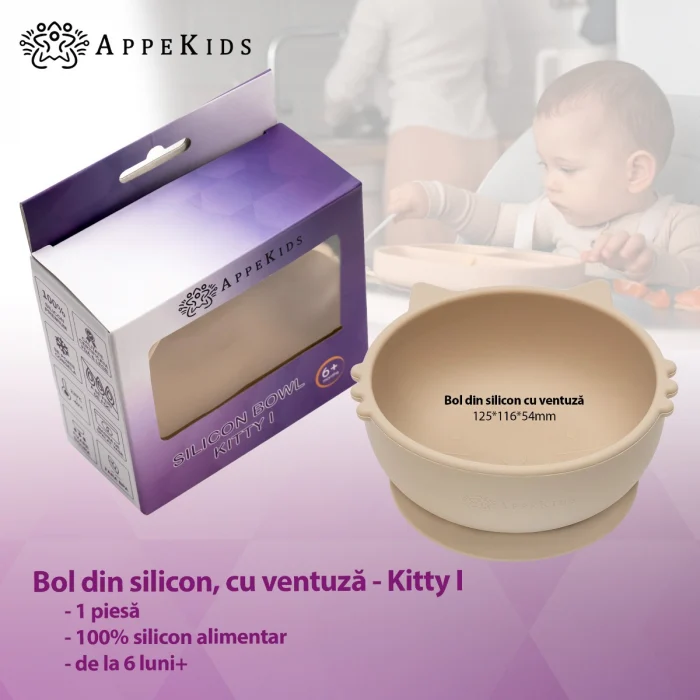 Bol din silicon, AppeKids, Kitty I - Bej [3]
