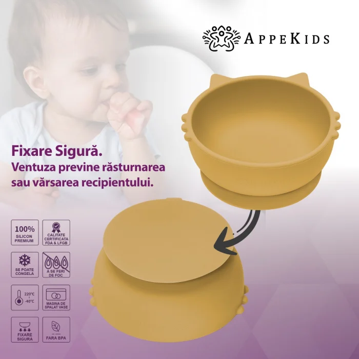Bol din silicon, AppeKids, Kitty I - Galben [3]