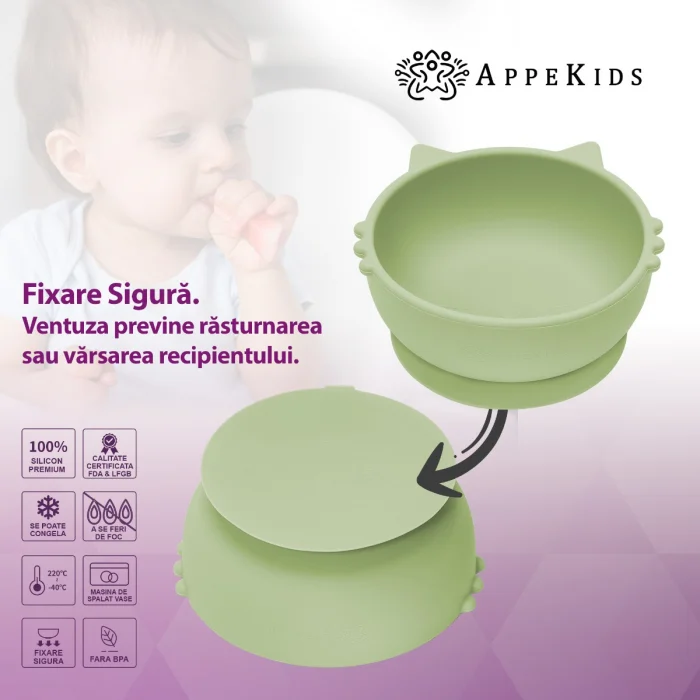 Bol din silicon, AppeKids, Kitty I - Verde [2]