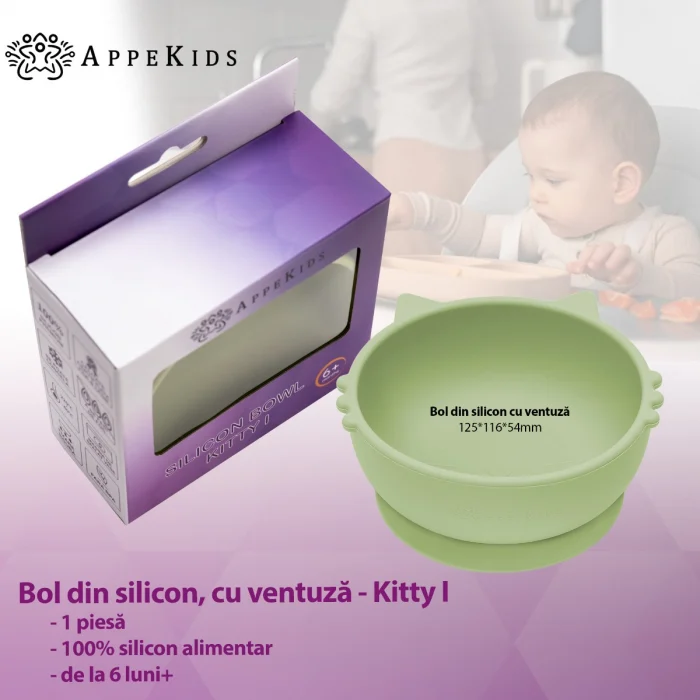 Bol din silicon, AppeKids, Kitty I - Verde [3]