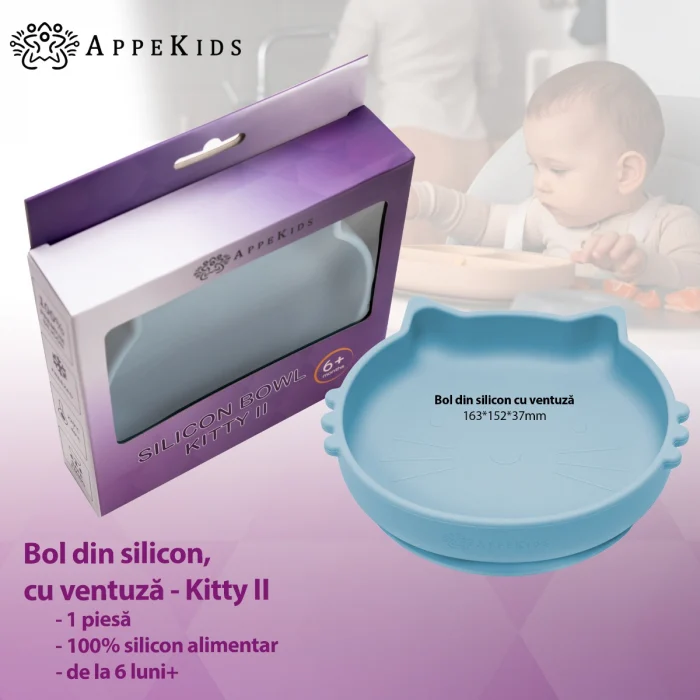 Bol din silicon, AppeKids, Kitty II - Albastru [5]