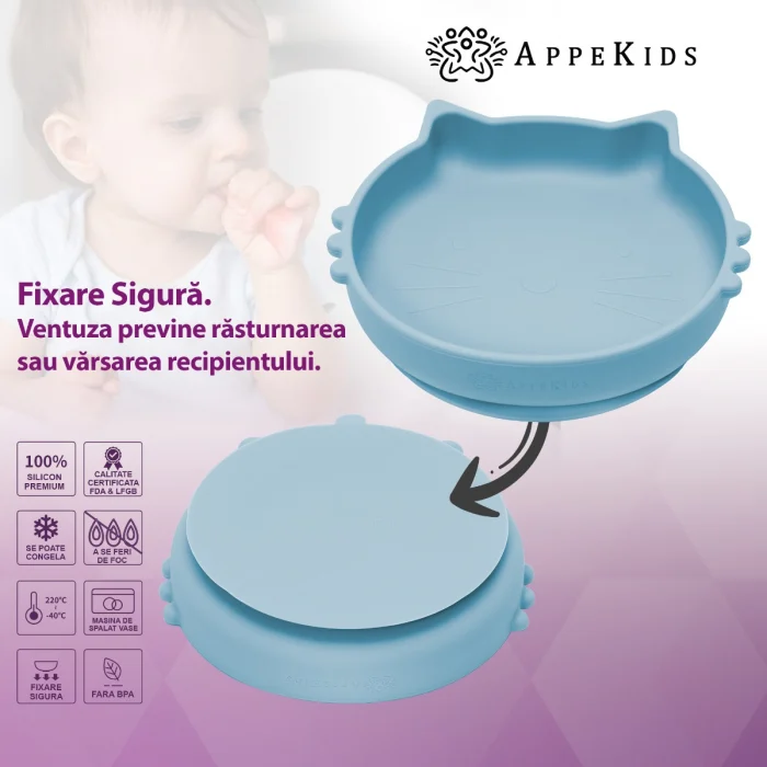 Bol din silicon, AppeKids, Kitty II - Albastru [4]