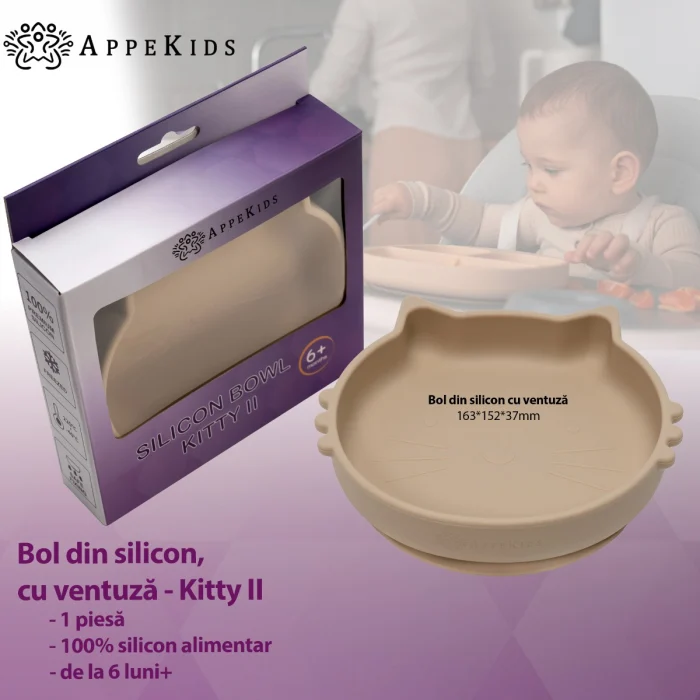 Bol din silicon, AppeKids, Kitty II - Bej [4]