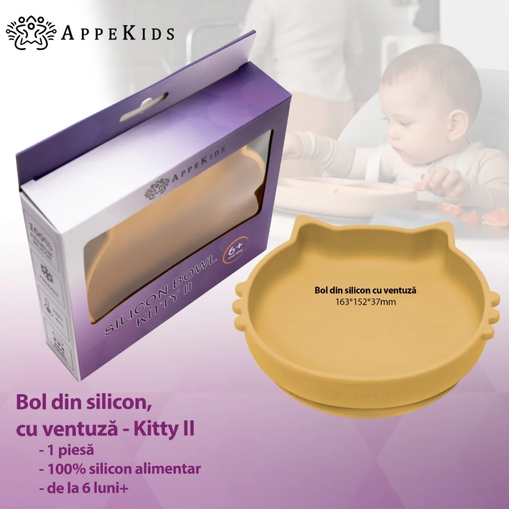 Bol din silicon, AppeKids, Kitty II - Galben [4]