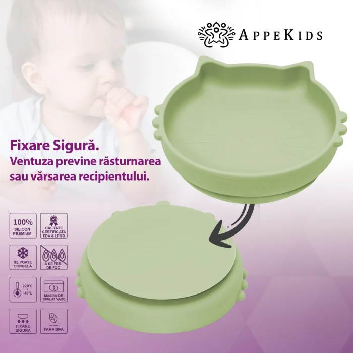 Bol din silicon, AppeKids, Kitty II - Verde [6]