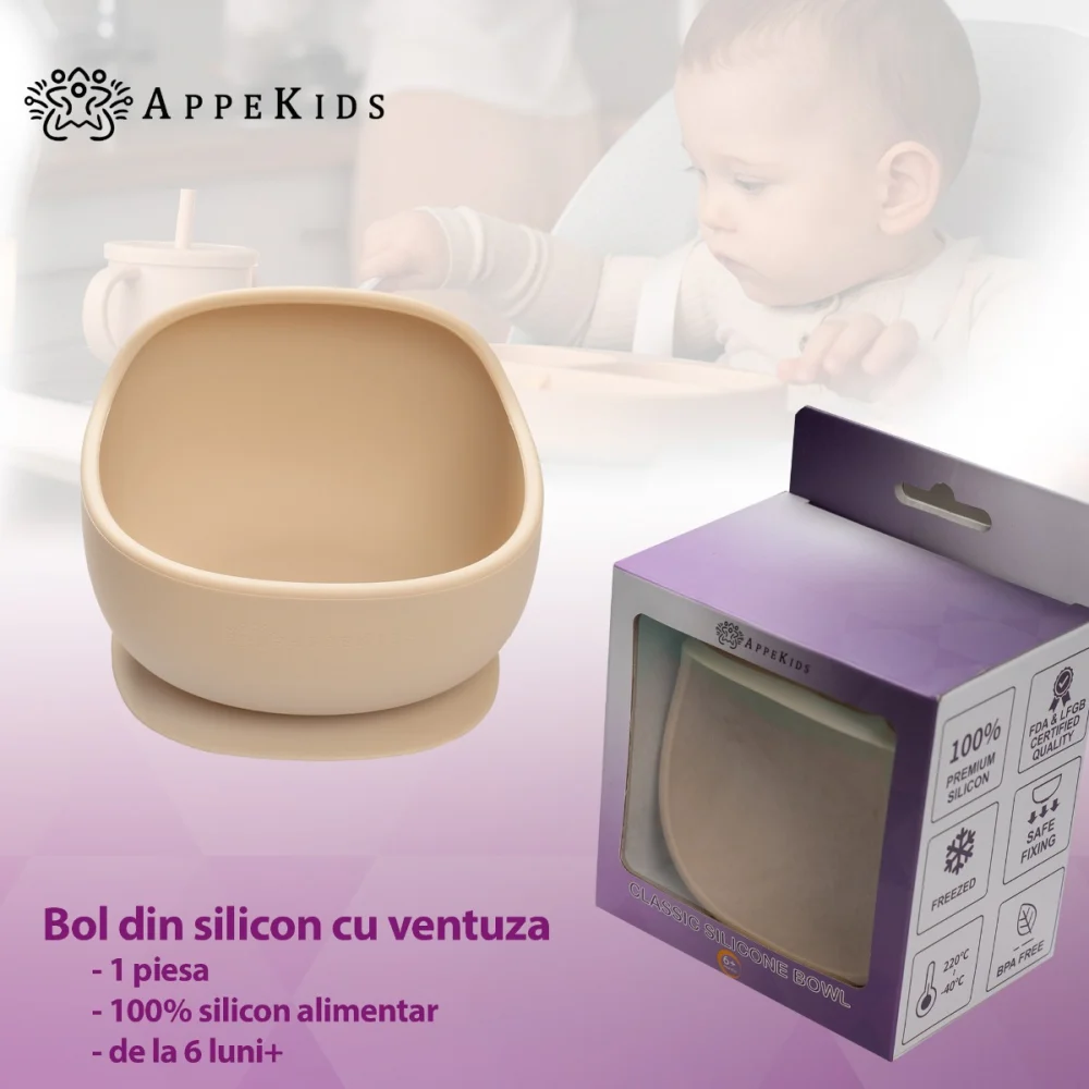 Bol din silicon cu ventuza, AppeKids, Classic - Bej [5]