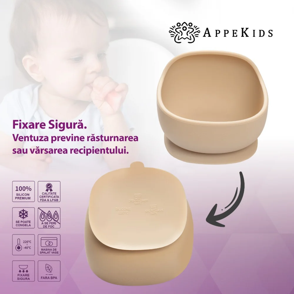Bol din silicon cu ventuza, AppeKids, Classic - Bej [4]