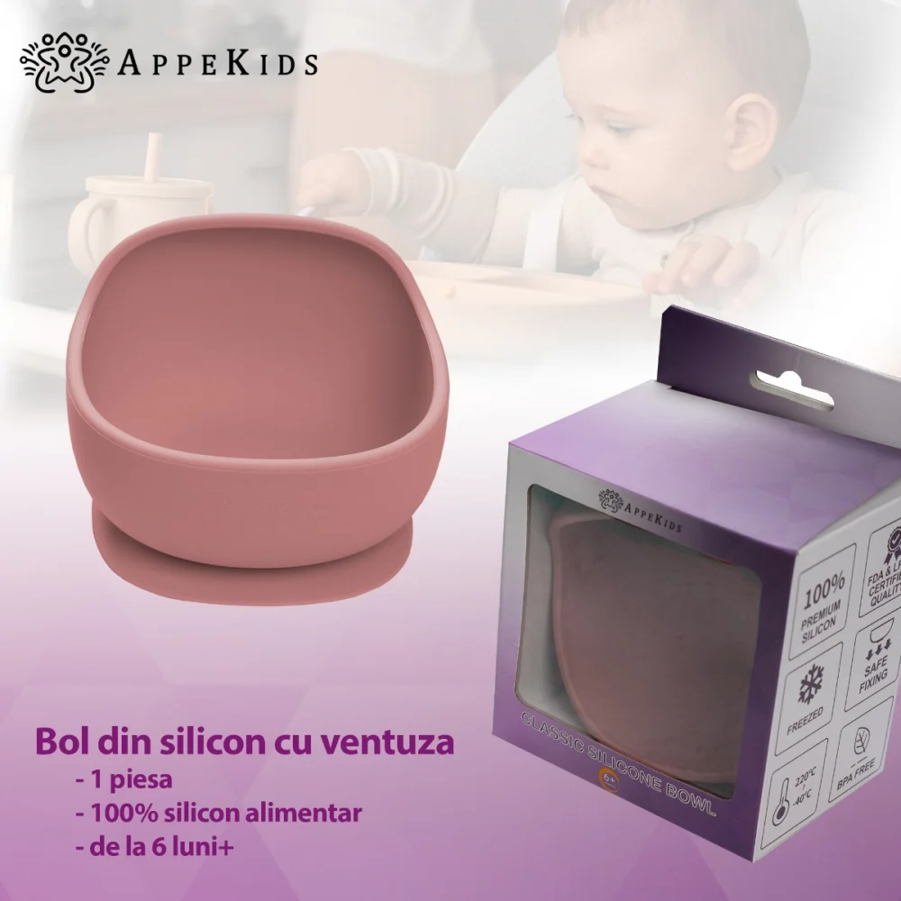 Bol din silicon cu ventuza, AppeKids, Classic - Roz [3]