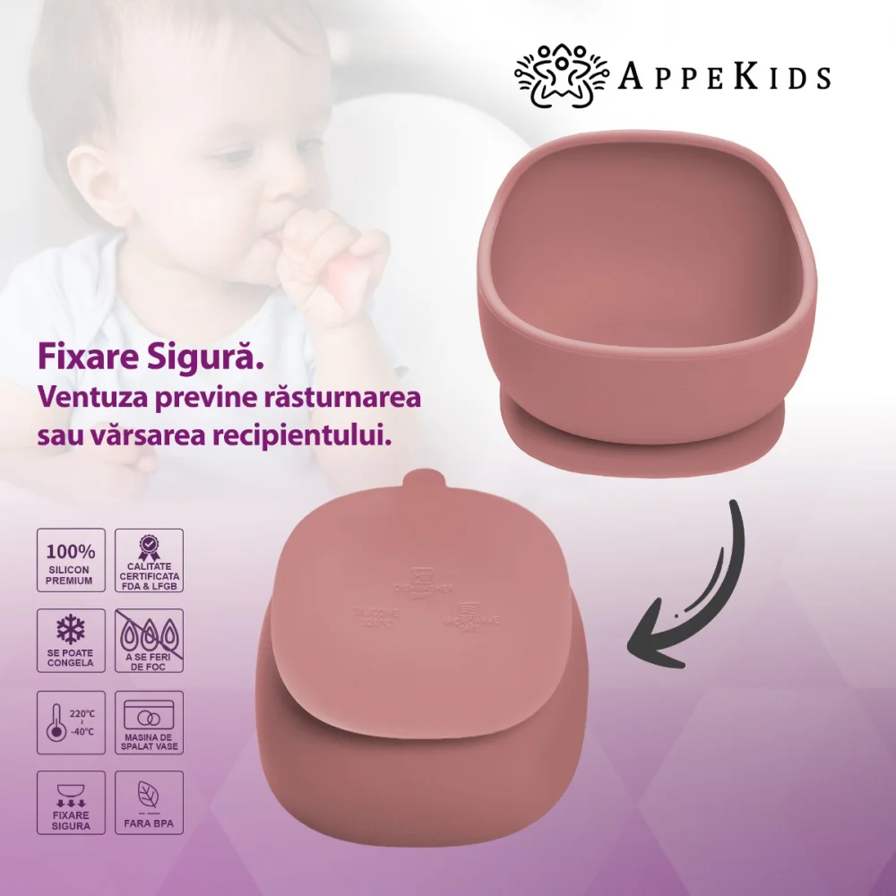 Bol din silicon cu ventuza, AppeKids, Classic - Roz [6]