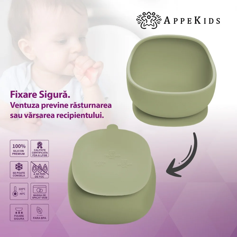 Bol din silicon cu ventuza, AppeKids, Classic - Verde [5]