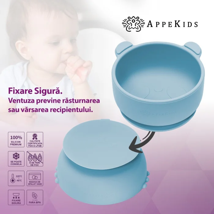 Bol din silicon cu ventuza, AppeKids, The Little Bear - Albastru [3]