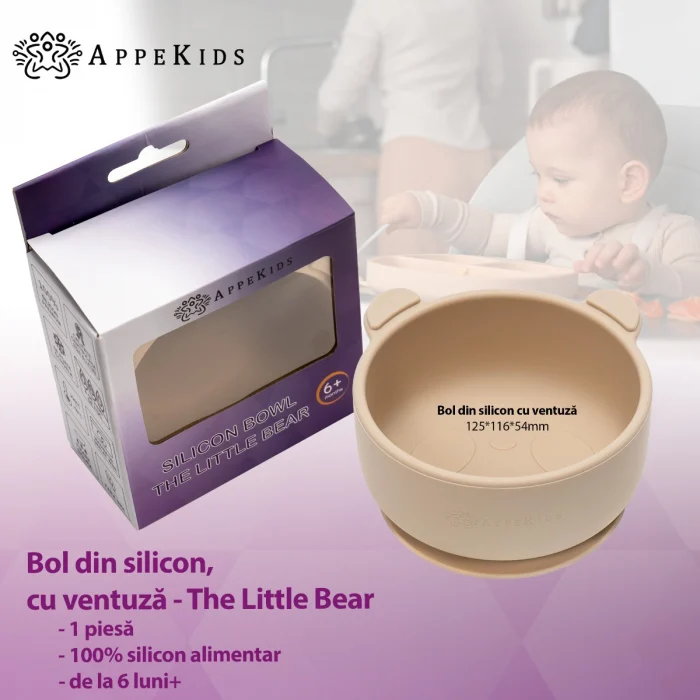 Bol din silicon cu ventuza, AppeKids, The Little Bear - Bej [6]