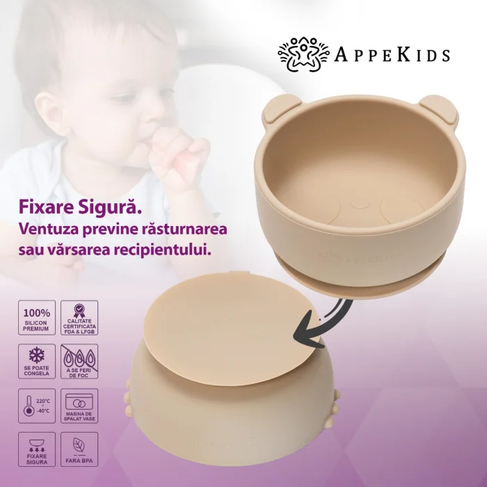 Bol din silicon cu ventuza, AppeKids, The Little Bear - Bej [4]
