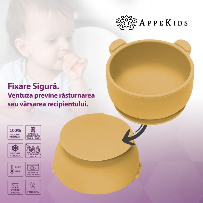 Bol din silicon cu ventuza, AppeKids, The Little Bear - Galben [5]