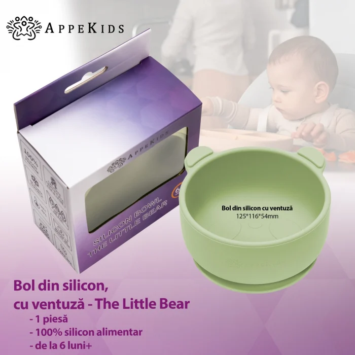 Bol din silicon cu ventuza, AppeKids, The Little Bear - Verde [3]