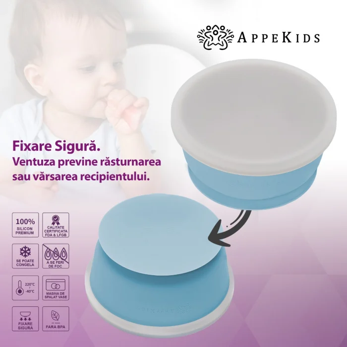 Bol din silicon cu ventuza si capac, AppeKids - Albastru [2]