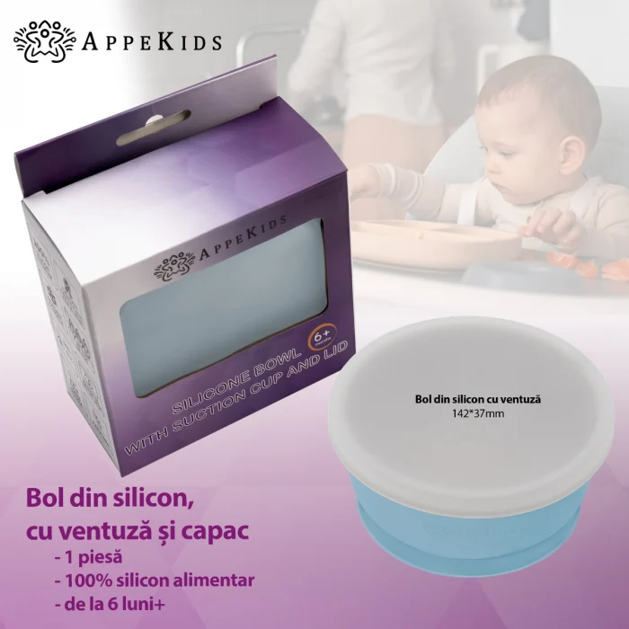 Bol din silicon cu ventuza si capac, AppeKids - Albastru [5]