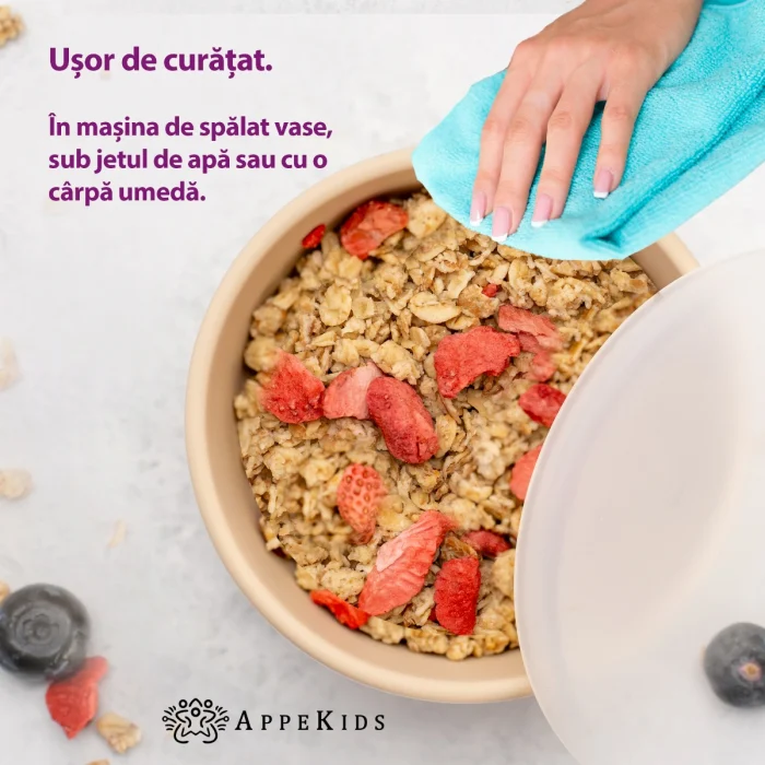 Bol din silicon cu ventuza si capac, AppeKids - Bej [5]
