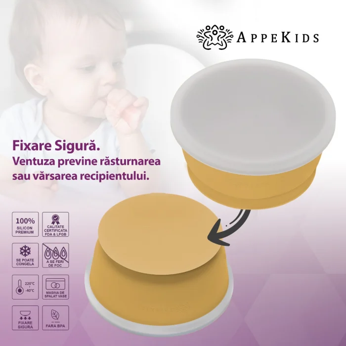 Bol din silicon cu ventuza si capac, AppeKids - Galben [5]
