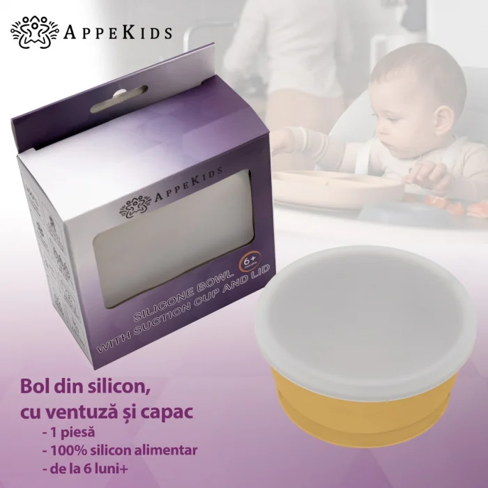 Bol din silicon cu ventuza si capac, AppeKids - Galben [4]
