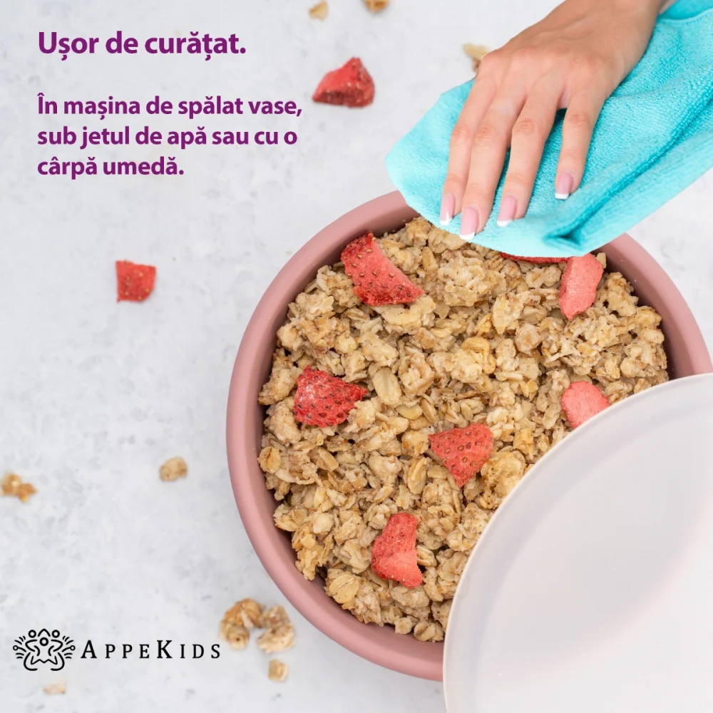 Bol din silicon cu ventuza si capac, AppeKids - Roz [3]