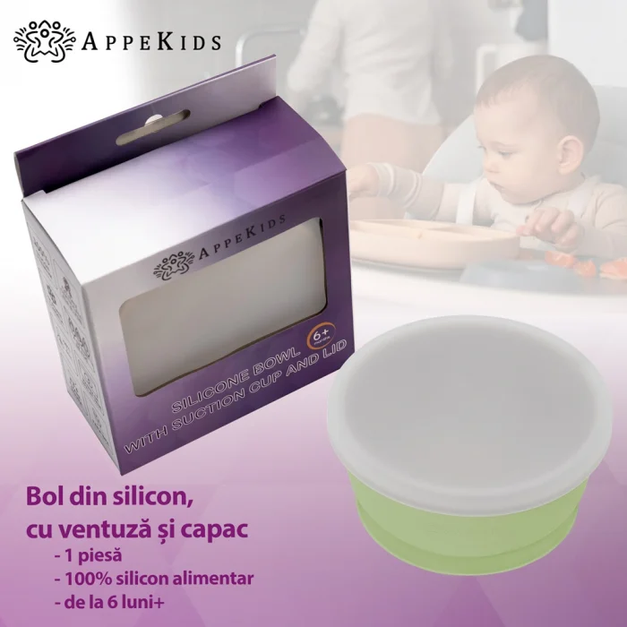 Bol din silicon cu ventuza si capac, AppeKids - Verde [6]