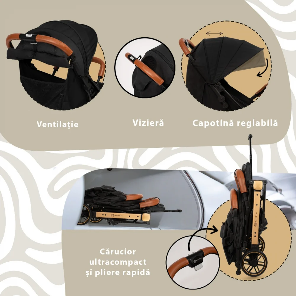 Carucior Sport AppeKids Travel, Ultracompact, Tip Troller - Negru [5]