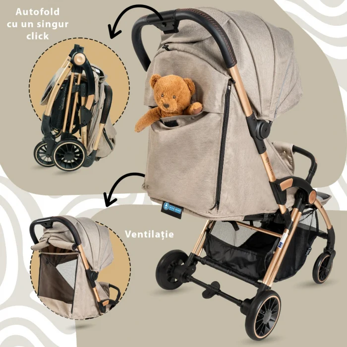 Carucior Sport AppeKids – Upp – Ultracompact, Pliere automata, De la nastere la 22kg - Bej [4]