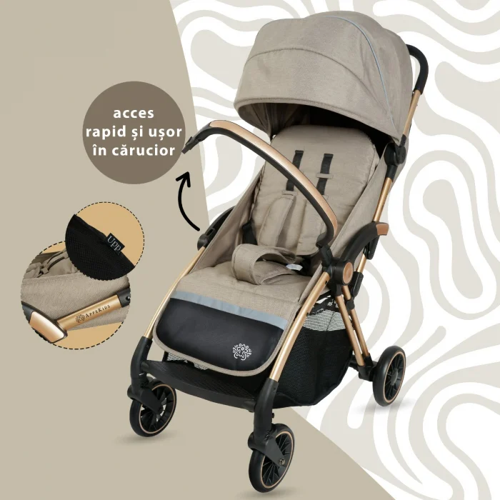 Carucior Sport AppeKids – Upp – Ultracompact, Pliere automata, De la nastere la 22kg - Bej [2]