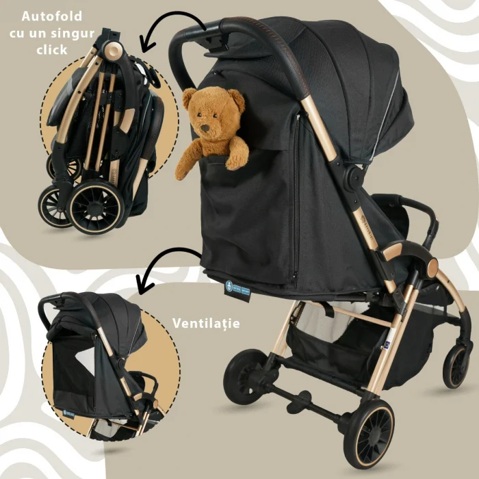 Carucior Sport AppeKids – Upp – Ultracompact, Pliere automata, De la nastere la 22kg - Negru [5]
