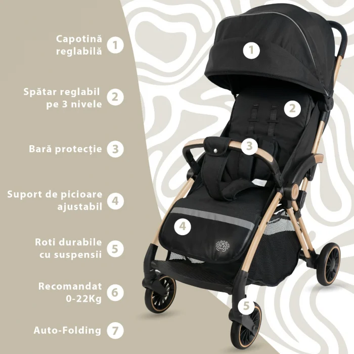 Carucior Sport AppeKids – Upp – Ultracompact, Pliere automata, De la nastere la 22kg - Negru [2]