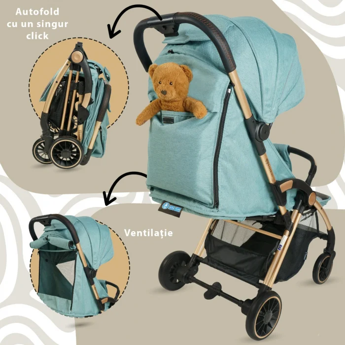 Carucior Sport AppeKids – Upp – Ultracompact, Pliere automata, De la nastere la 22kg - Verde [4]