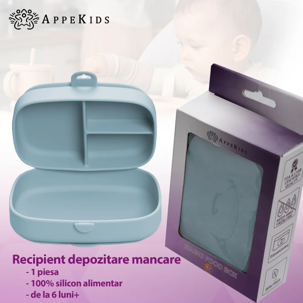 Caserola compartimentata din silicon cu ventuza, AppeKids Magic Box - Albastru [3]