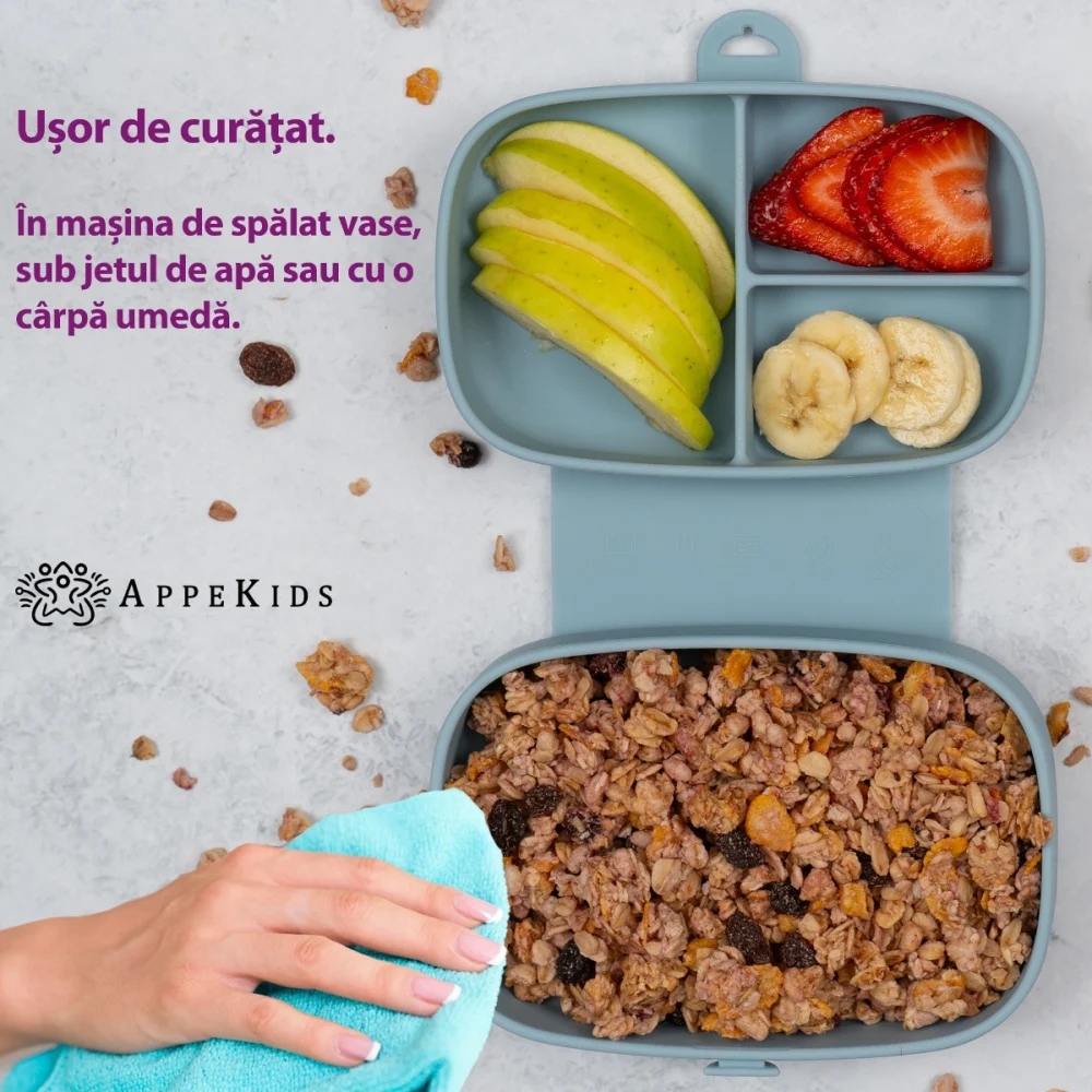 Caserola compartimentata din silicon cu ventuza, AppeKids Magic Box - Albastru [6]