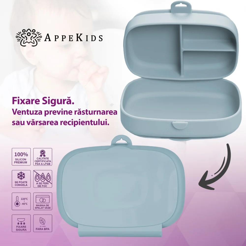 Caserola compartimentata din silicon cu ventuza, AppeKids Magic Box - Albastru [5]