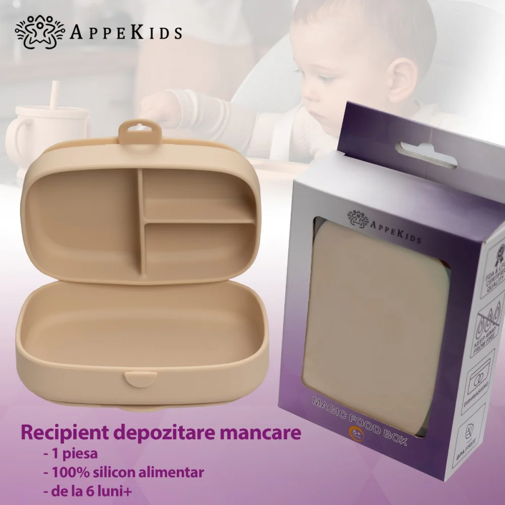 Caserola compartimentata din silicon cu ventuza, AppeKids Magic Box - Bej [3]