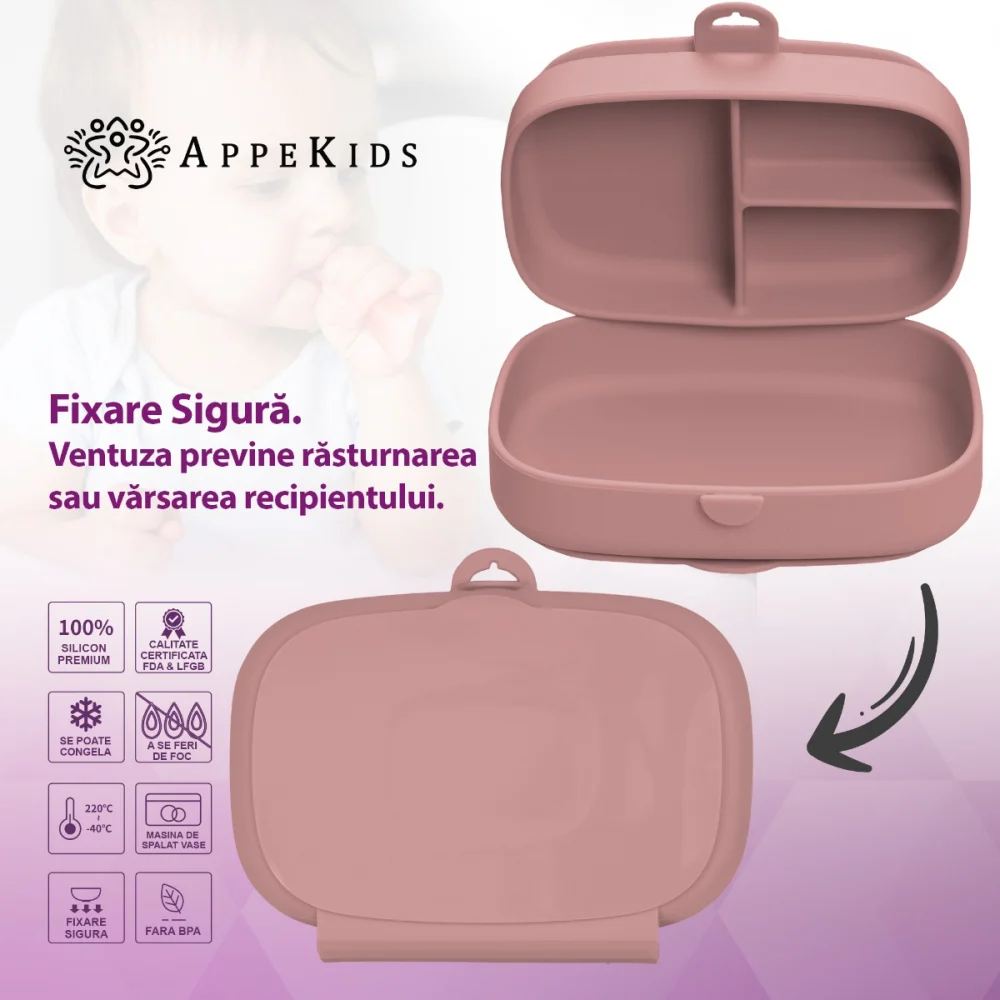 Caserola compartimentata din silicon cu ventuza, AppeKids Magic Box - Roz [6]