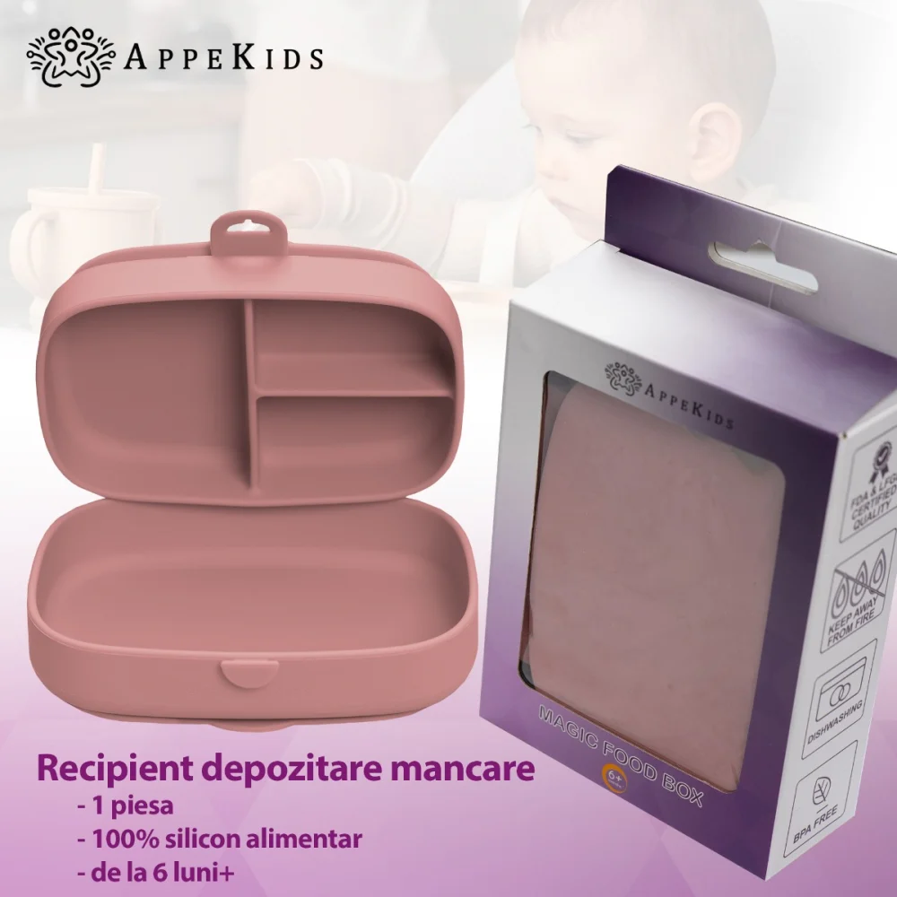 Caserola compartimentata din silicon cu ventuza, AppeKids Magic Box - Roz [3]