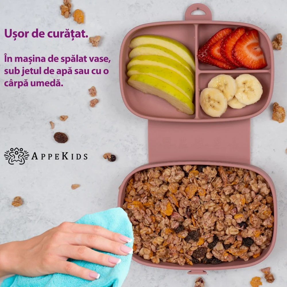 Caserola compartimentata din silicon cu ventuza, AppeKids Magic Box - Roz [4]