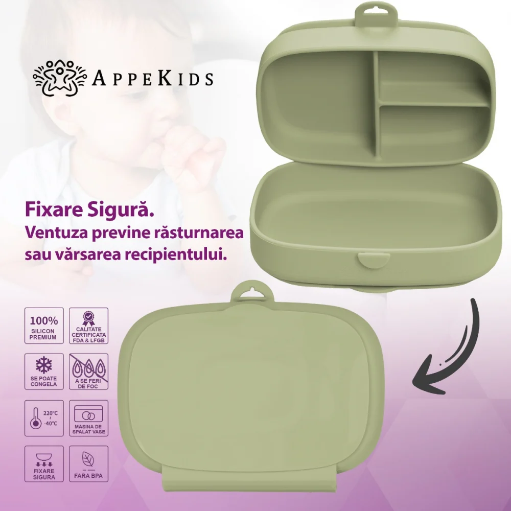 Caserola compartimentata din silicon cu ventuza, AppeKids Magic Box - Verde [6]